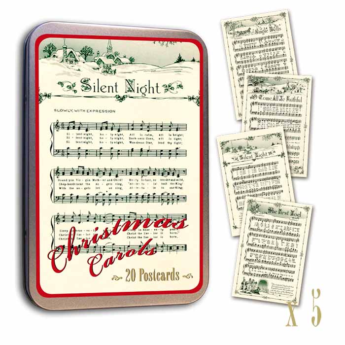 Vintage joulukortit 20 kpl peltirasiassa Christmas carols